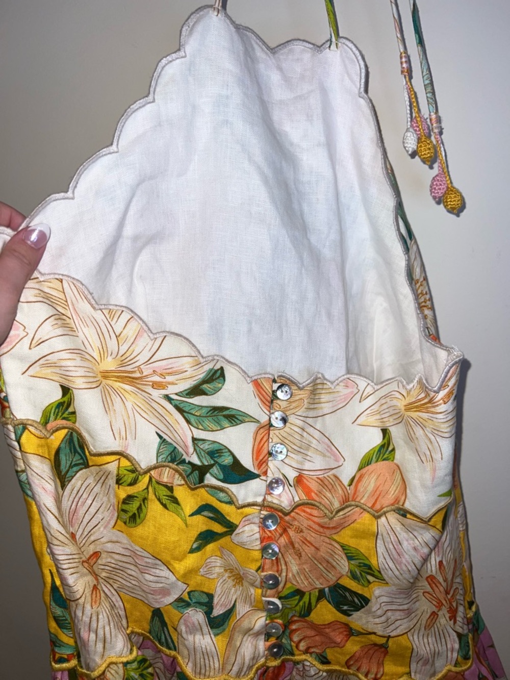 Farm Rio Guaragarden 100% Linen Halter Midi Dress Button Back Floral NWT Large - Picture 11 of 16